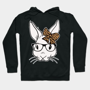 Bunny glasses leopard ribbon happy easter 2021 Hoodie